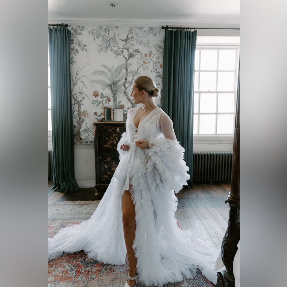 Sheer White Feather-Trim Robe - Elegant Bridal Cover-Up